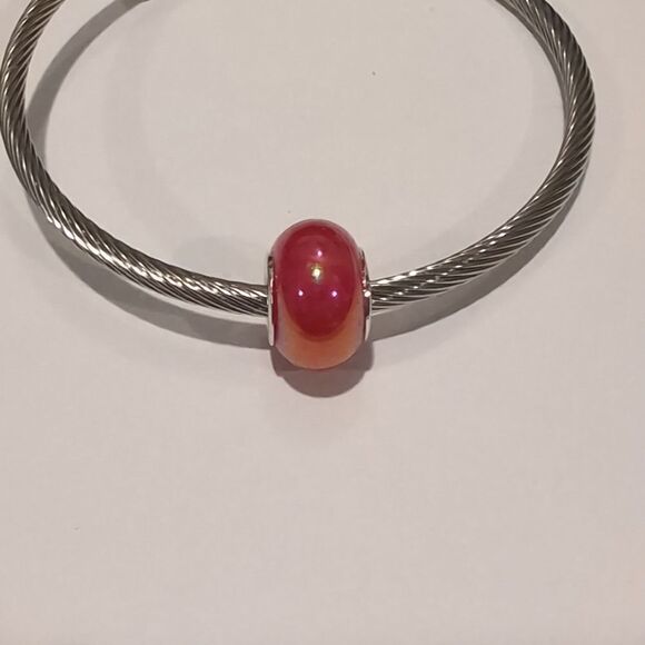 Silver Red Pearlesque Charm for Pandora‎ Style Bracelet - Picture 1 of 4